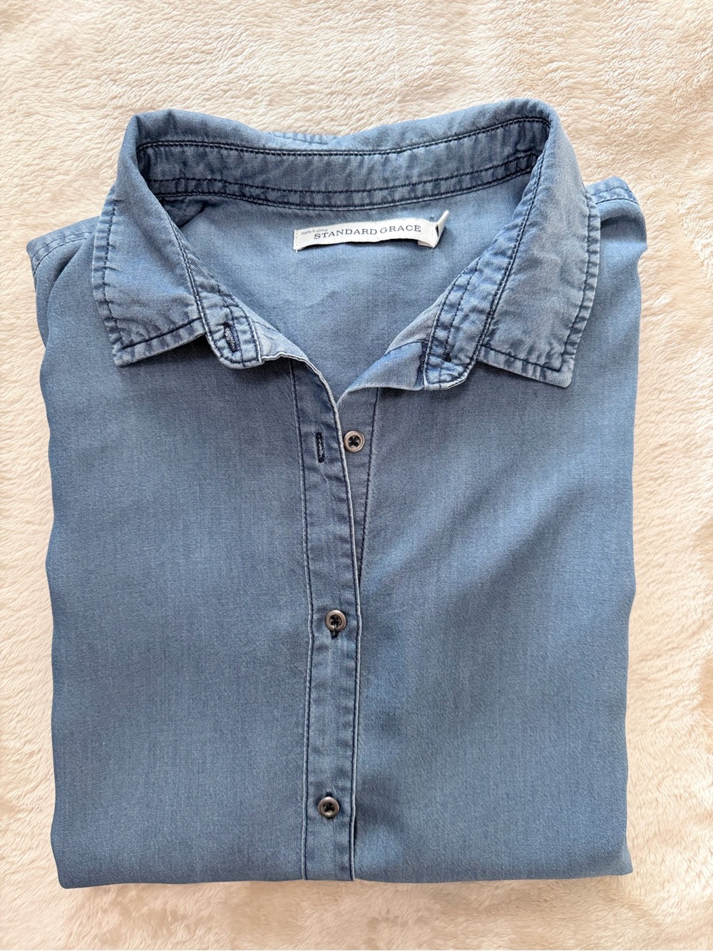 Light Chambray Button-Down Shirt Dress - Blue - Picture 9 of 11